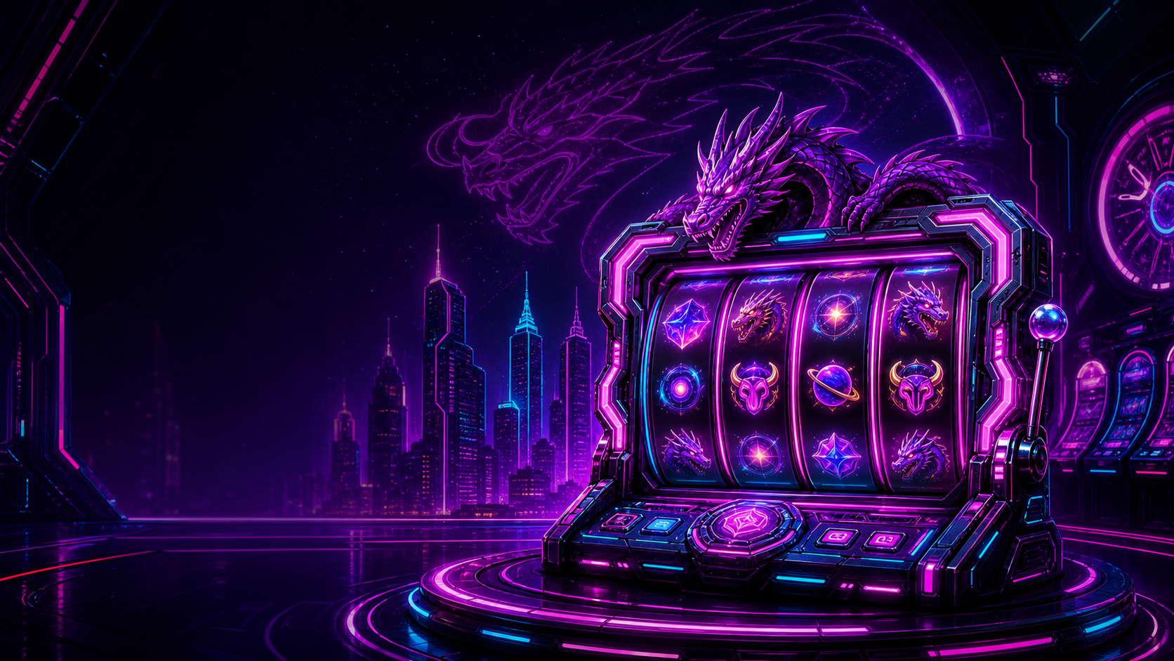 Neon cyber casino arcade environment
